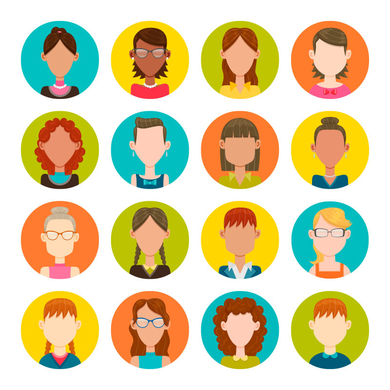 抽象矢量彩色女性肖像设计插图