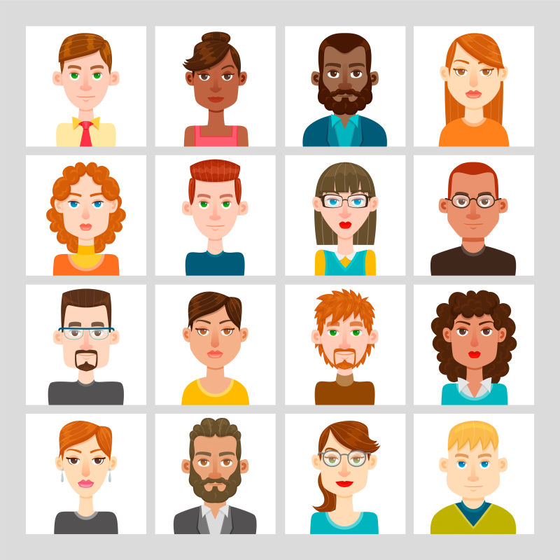 创意矢量现代卡通男性女性肖像插图