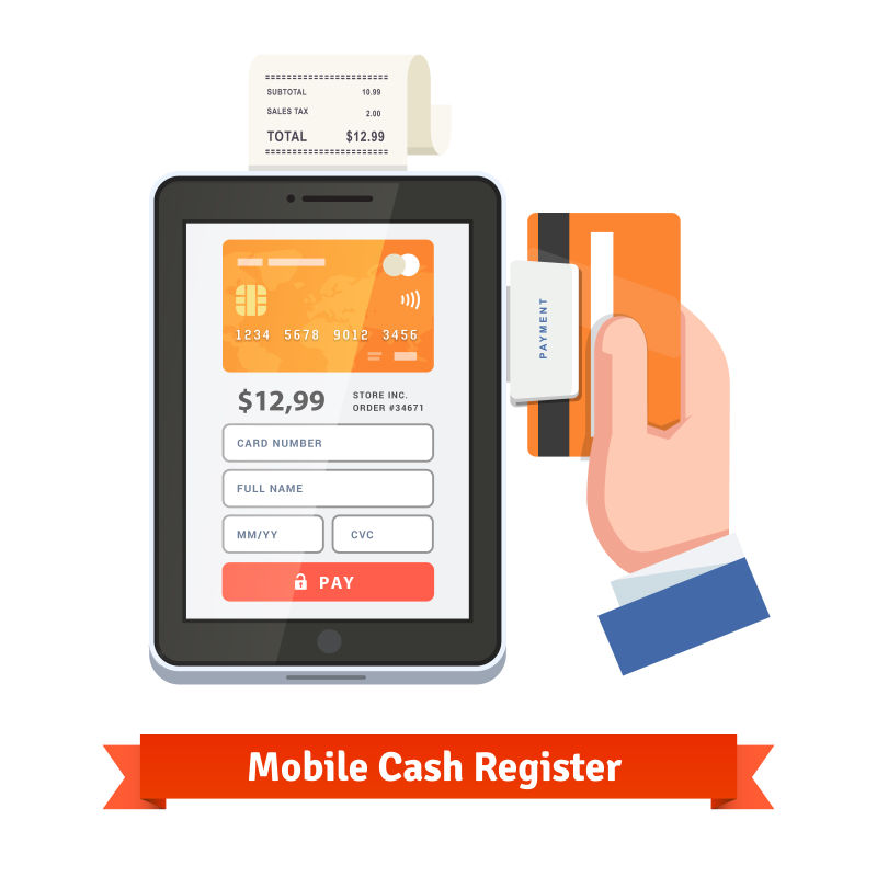 创意矢量移动刷卡机支付概念插图