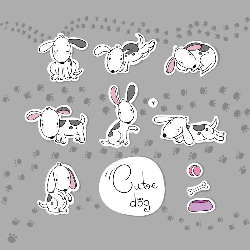 抽象矢量卡通可爱的小狗插图