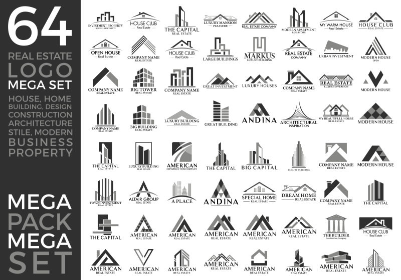 矢量黑灰色房地产logo集