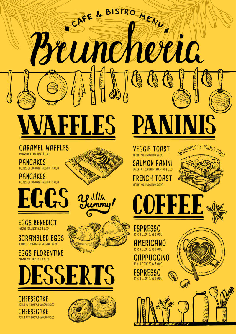 矢量黄色餐厅菜单设计