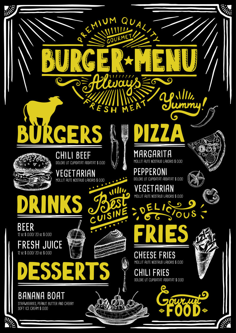 矢量快餐汉堡菜单设计