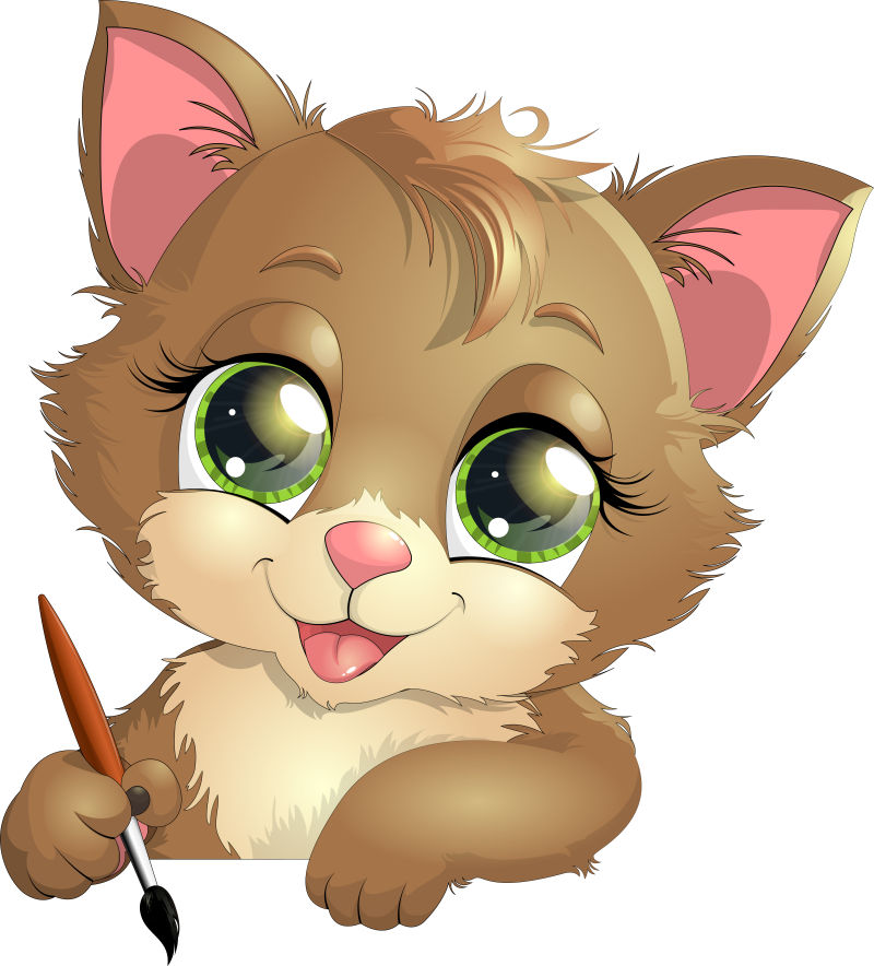 拿着笔的矢量猫咪