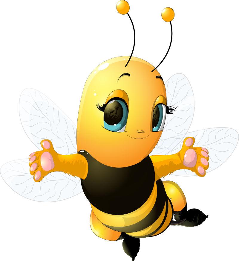 飞行中的美丽可爱的蜜蜂卡通形象矢量