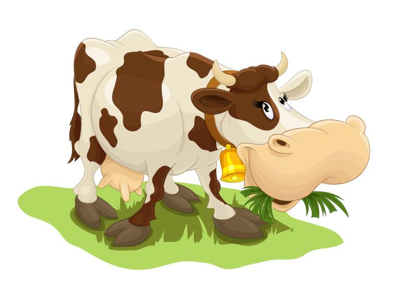 吃草的奶牛卡通动物矢量