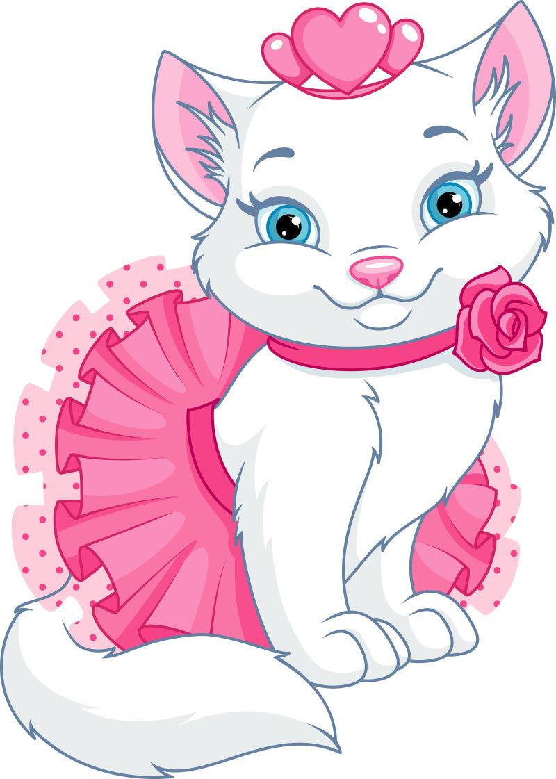 穿着粉色公主裙的猫咪卡通矢量