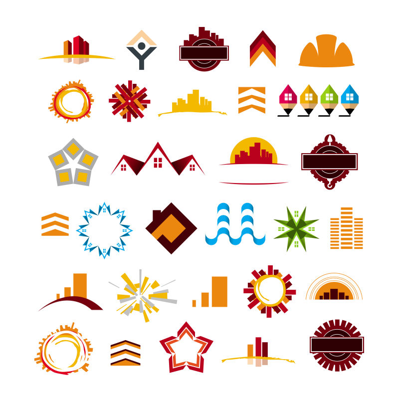 矢量抽象建筑城市logo与图标