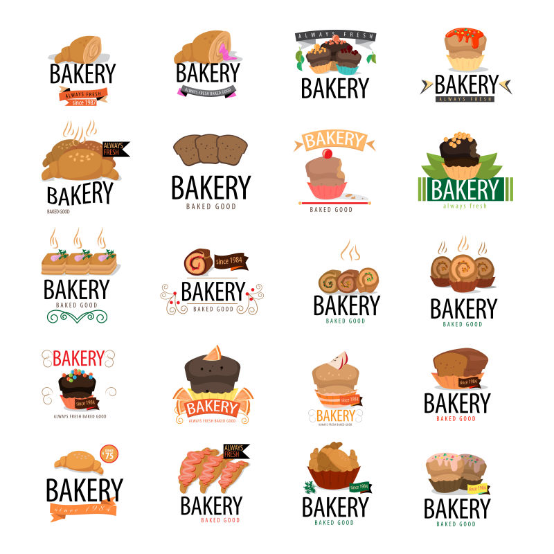 美食混合标志与图标矢量图