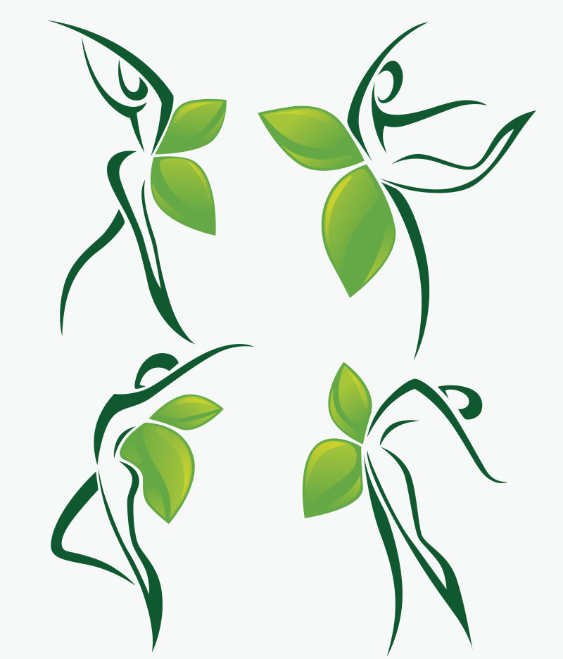 矢量绿叶元素的创意美女图标设计