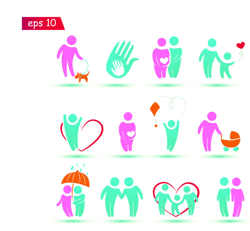 矢量家庭爱心logo与图标