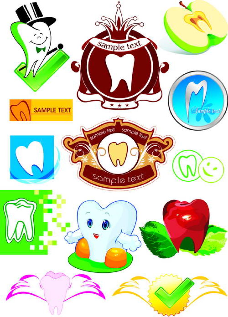 矢量的创意牙齿标签