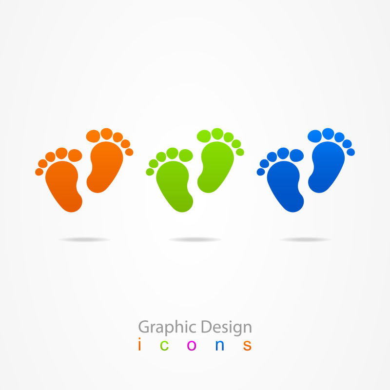 抽象彩色脚印元素的矢量标志设计