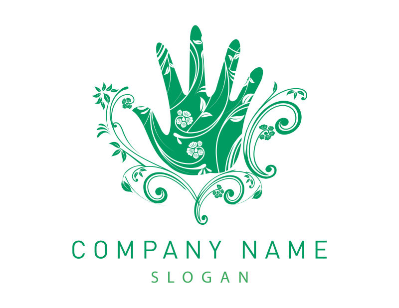 创意矢量绿色现代花草元素的标志设计