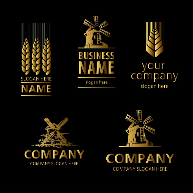 矢量奸恶风车和麦子logo与图标