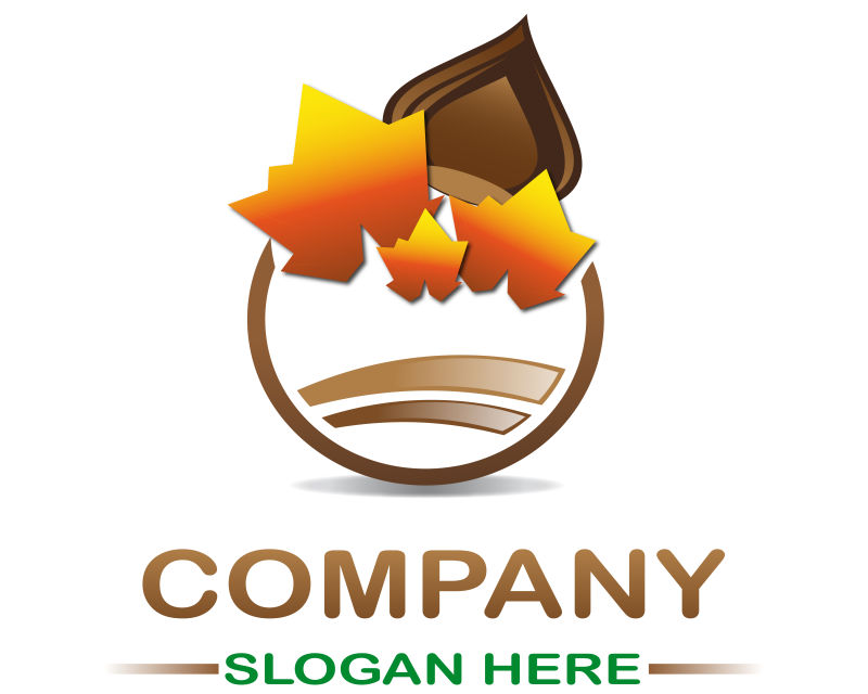 矢量橙色树叶logo与图标