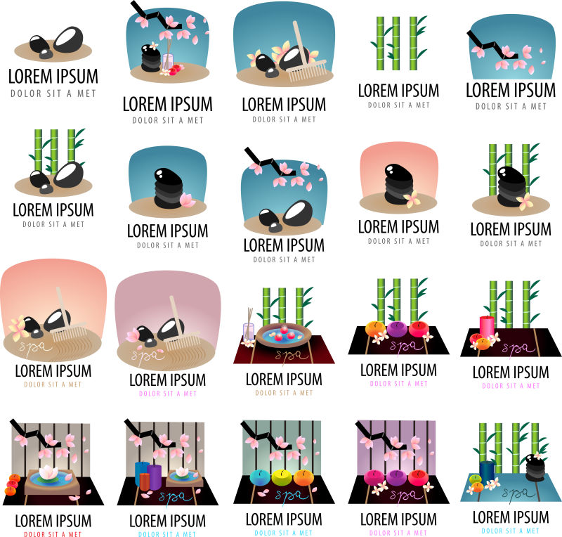 矢量温泉主题的图标平面设计