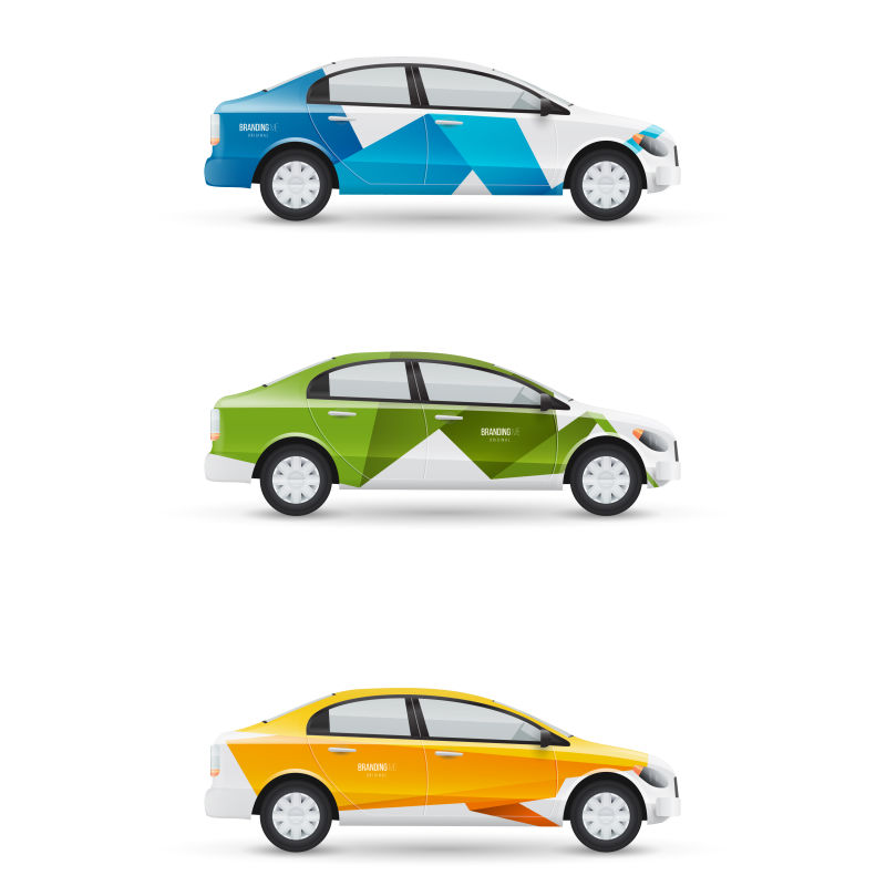 抽象矢量彩色装饰的白色汽车设计