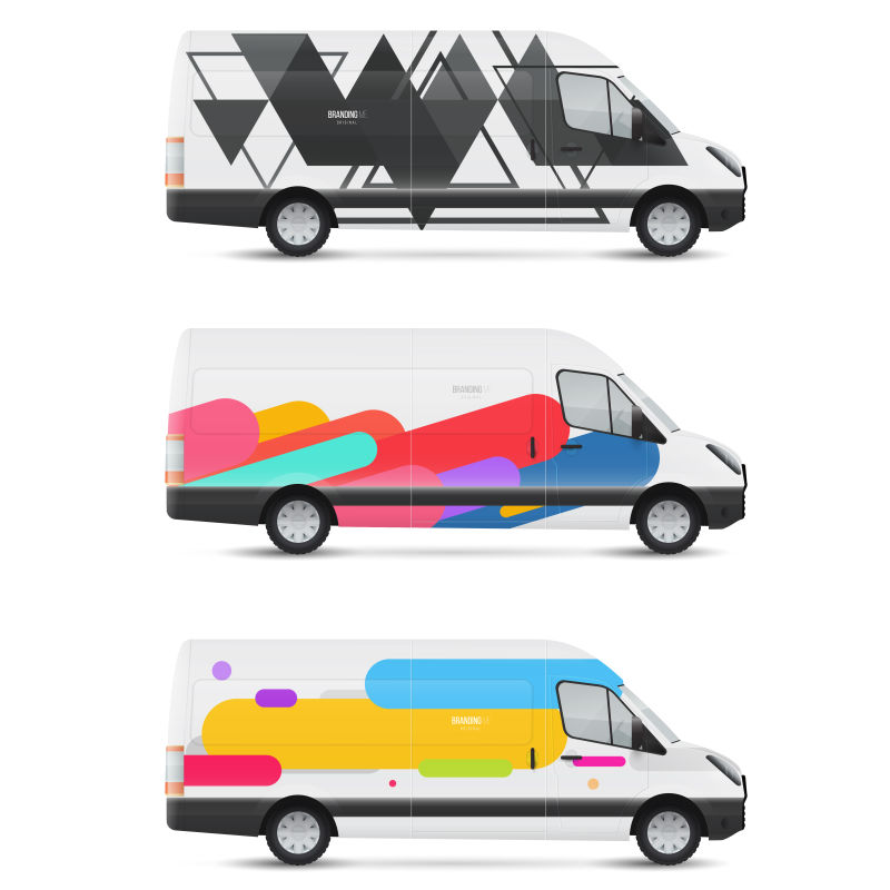 矢量彩色几何元素的巴士车身设计