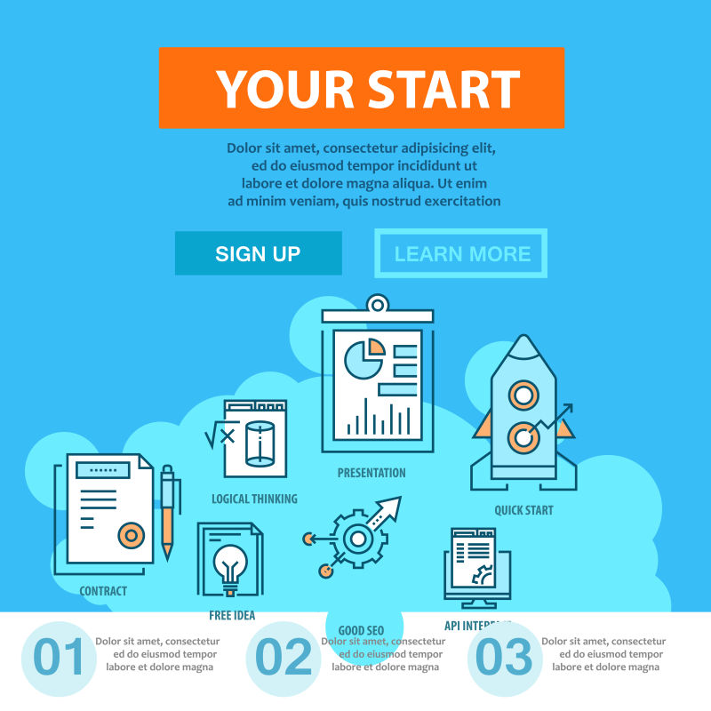 矢量启动概念的细线图标