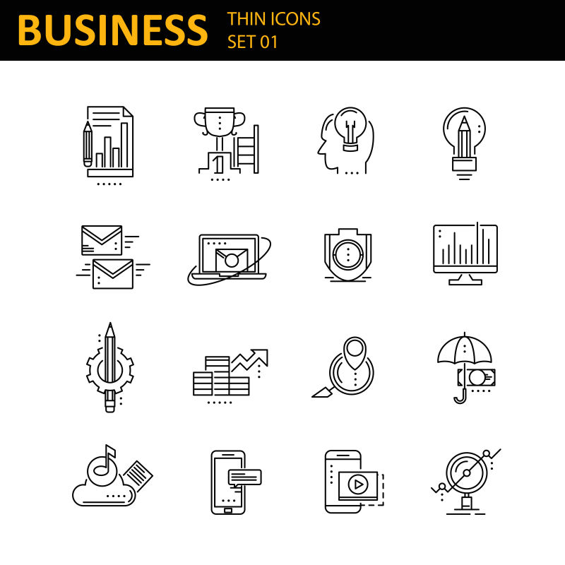 现代商业用瘦线矢量图标