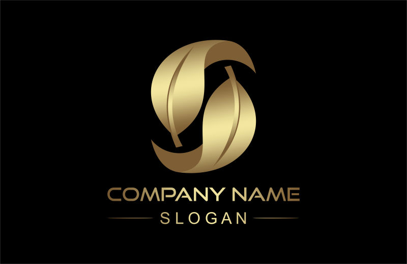 两片金色叶子图标矢量