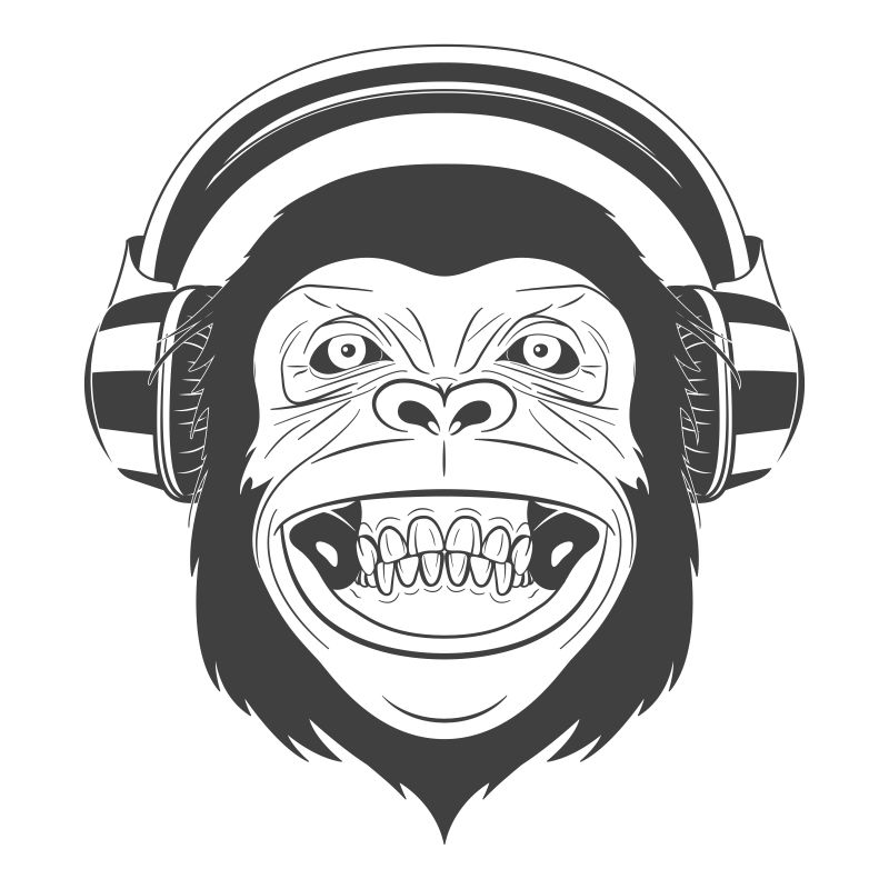 戴耳机的猴子矢量插图