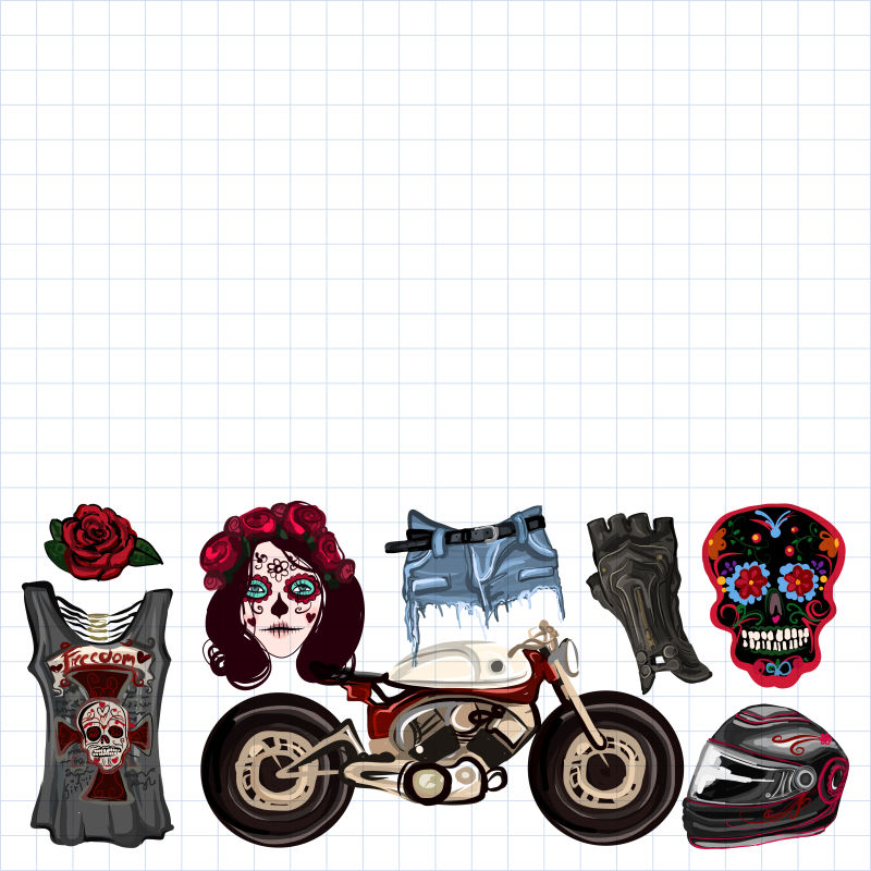 矢量手绘时尚摩托车元素