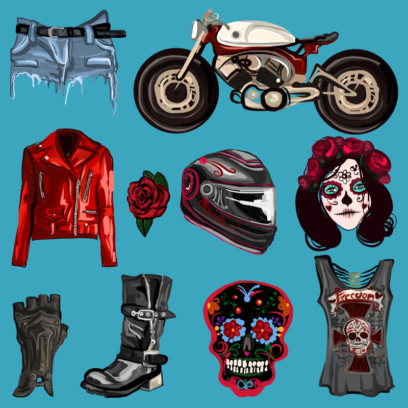 创意矢量现代摩托车手绘元素设计