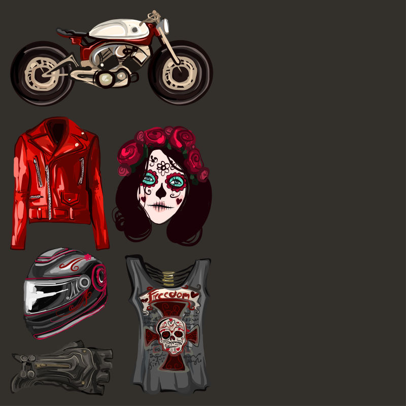 抽象矢量时尚摩托车元素设计插图