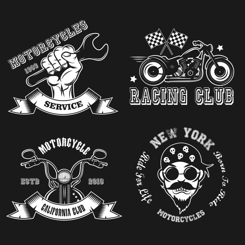 创意矢量现代摩托车修理主题徽章设计