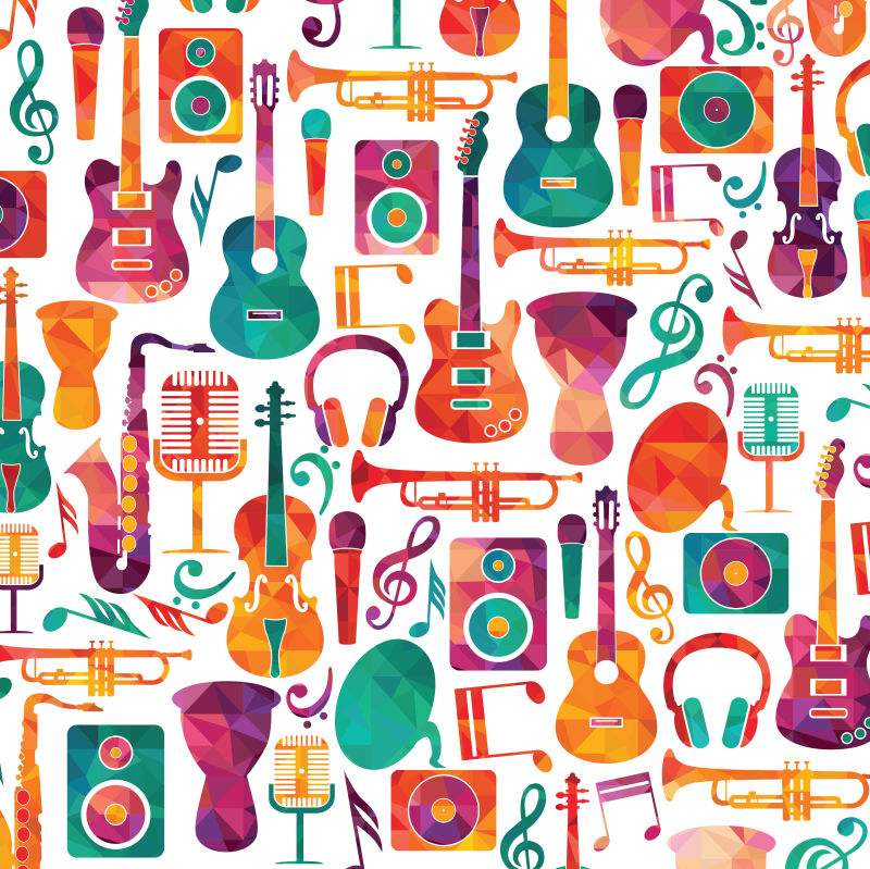 抽象矢量彩色乐器元素装饰背景