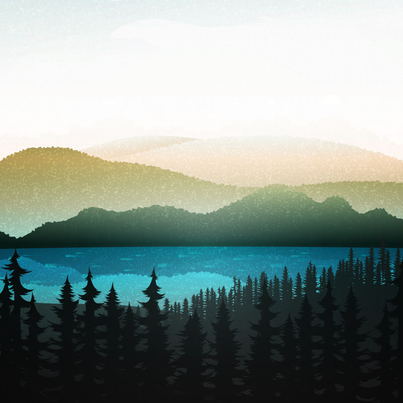 绚丽森林景观矢量插图