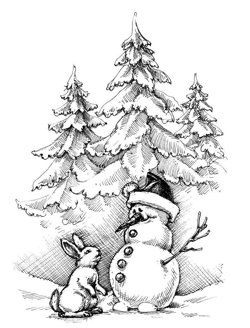 图片 插画 抽象矢量手绘冬季山中的房子插图系列 一 矢量冬季山景(16