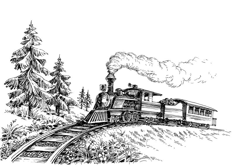 火车风景画铅笔画图片