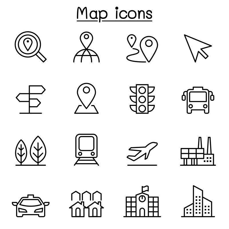 抽象矢量细线主题的地图图标设计