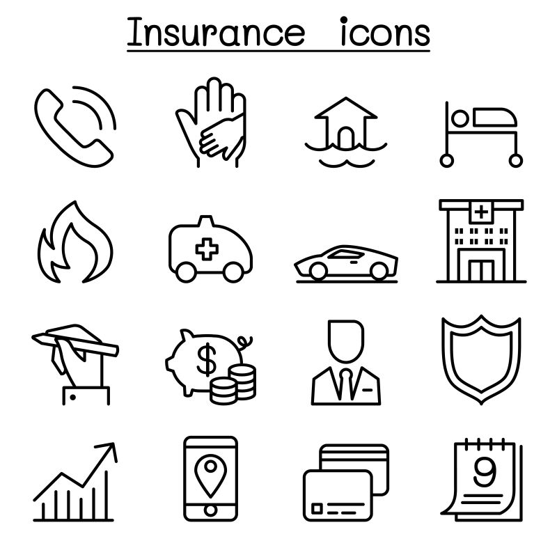 抽象矢量保险主题的细线图标设计
