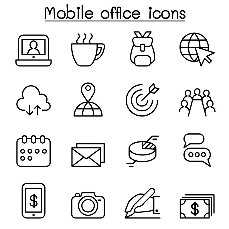 抽象矢量现代手机办公主题细线图标设计