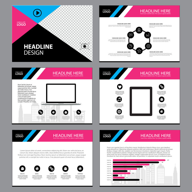 抽象矢量粉色黑色现代宣传幻灯片设计