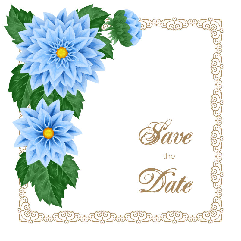 抽象矢量蓝色花卉元素的装饰请帖卡片设计