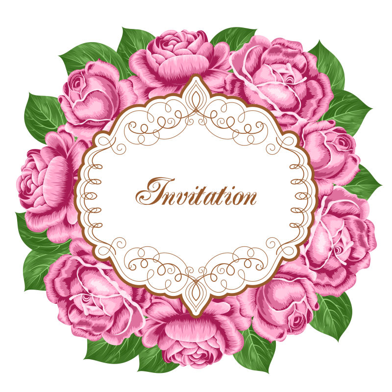 矢量美丽粉色花卉元素的装饰卡片设计