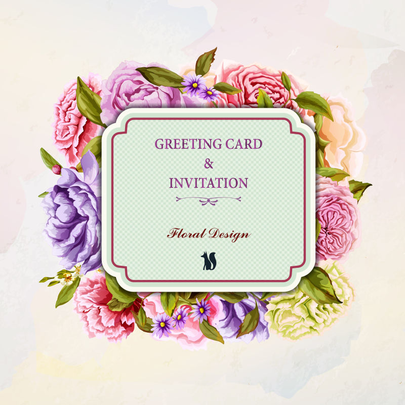 矢量浪漫花卉元素装饰的卡片设计