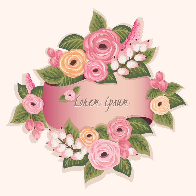 创意矢量古典粉色花朵装饰卡片设计