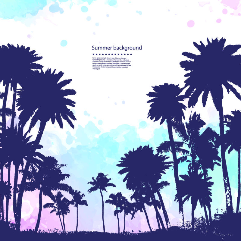 创意矢量梦幻天空下的棕榈树剪影插图