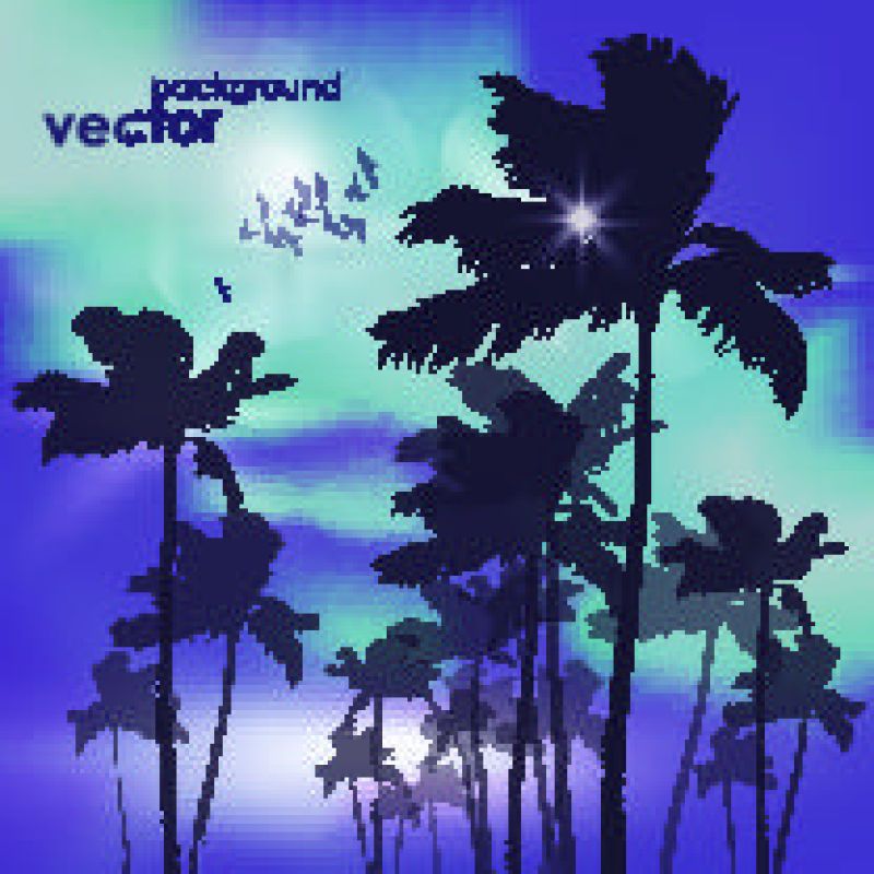 创意矢量美丽的棕榈树剪影插图