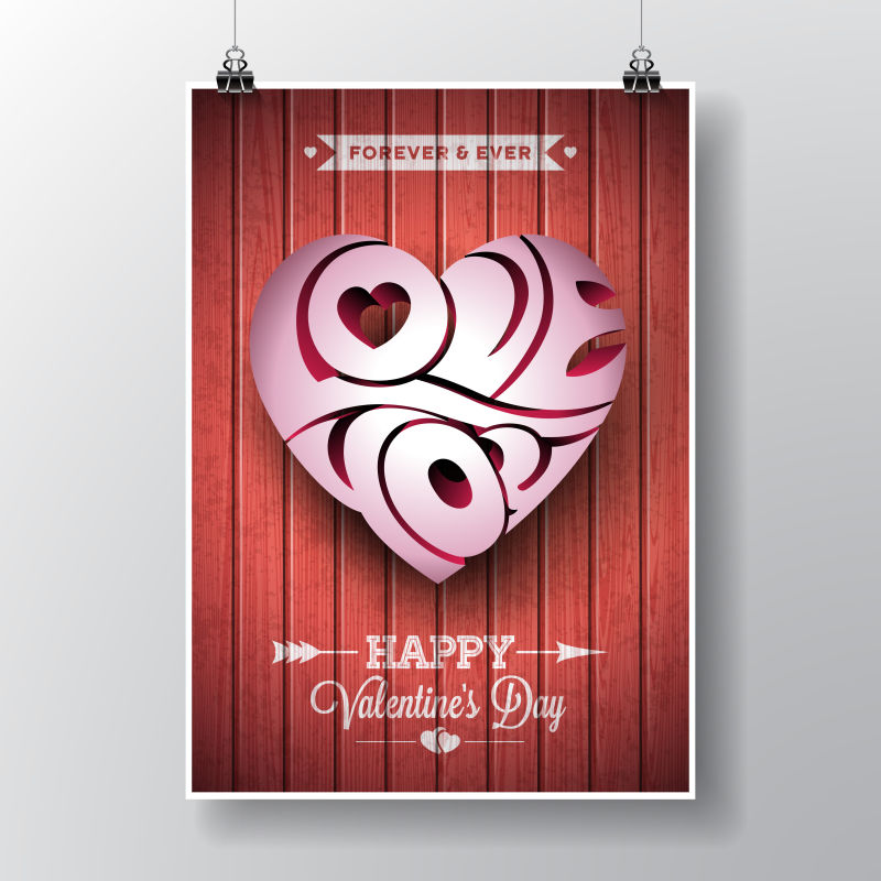 木制背景的情人节海报矢量设计