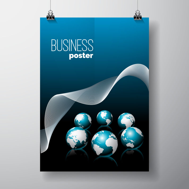 蓝色地球图案商业海报矢量设计