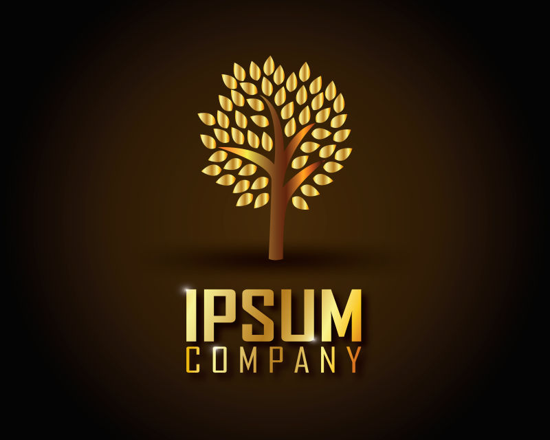 金色大树标志矢量设计