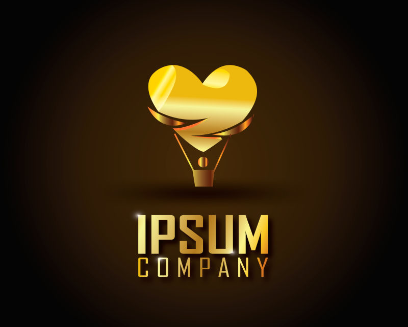 矢量的金色心形热气球标志