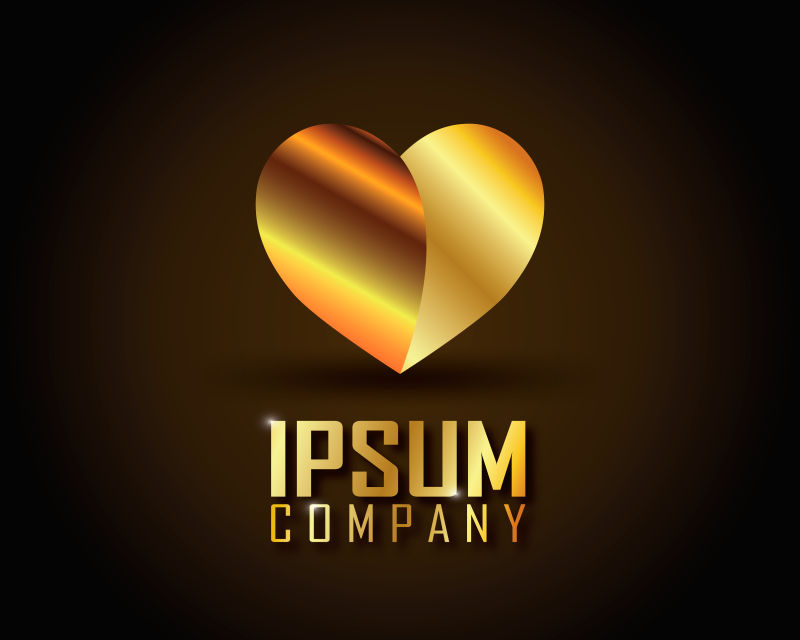 矢量的金色心形标志设计